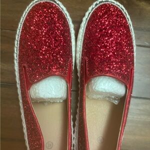 Red Glitter Slip-On Shoes